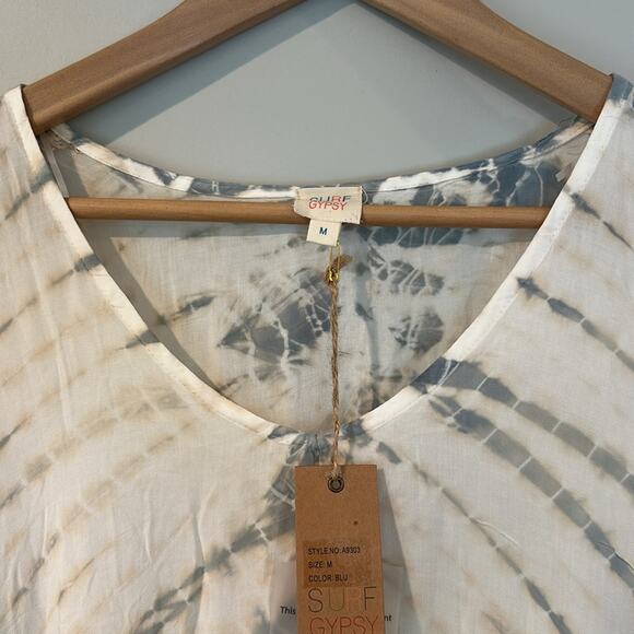 Surf Gypsy Medium Boho Blue Tie Dye Tassel Swim Cover-Up - Picture 4 of 9